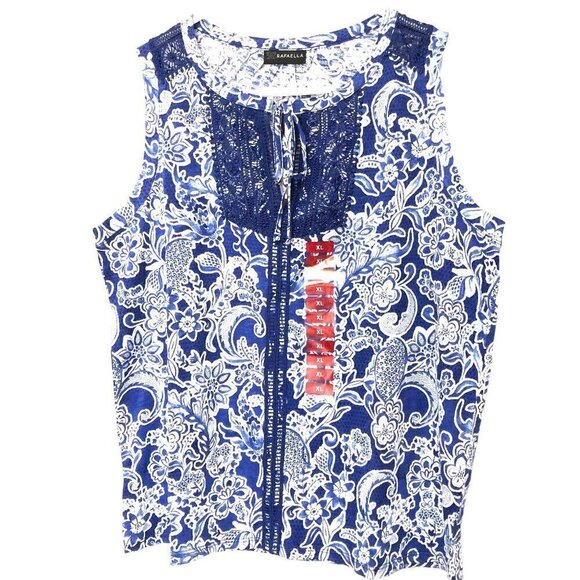 NWT Rafaella Top Size XL Sleeveless Crochet Detail Blue White NEW - Picture 1 of 6